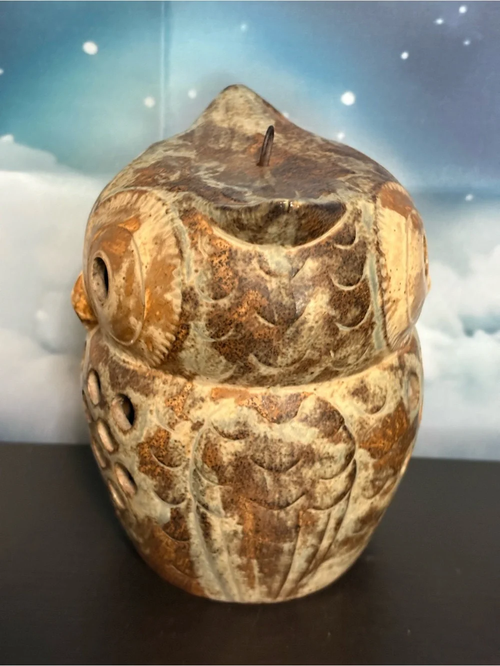 Vintage 60’s or 70’s Earthware Owl Candle Holder. Boho. MCM. PO